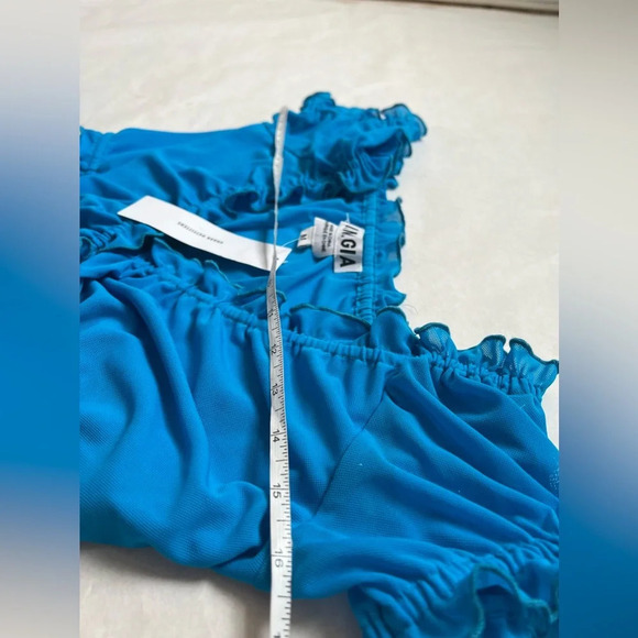 I.AM.GIA. Bindi Cropped Wrap Top Electric Blue Mesh Size M Short Sleeve - Picture 6 of 8